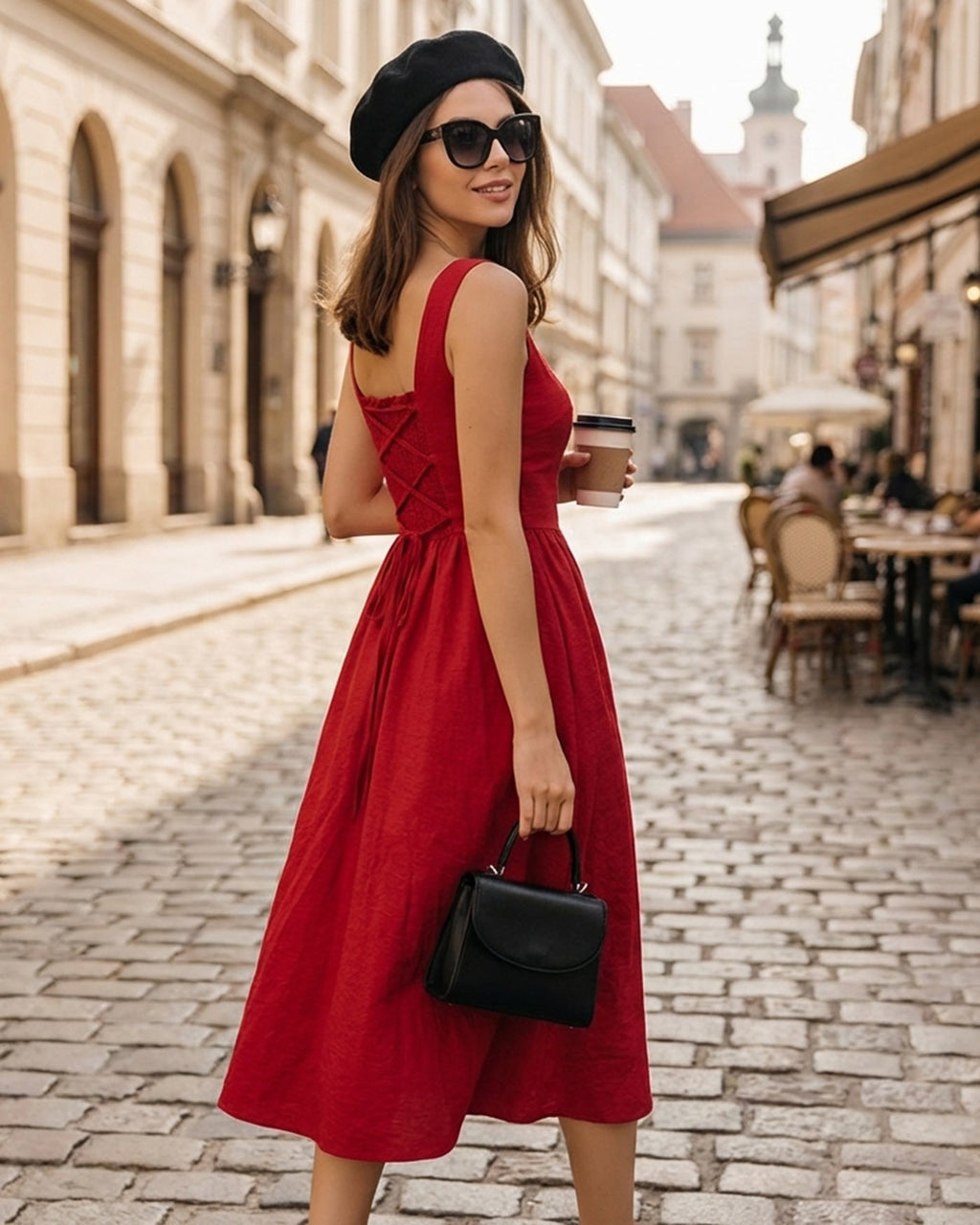 Crimson Square Neck Midi Dress