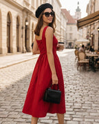 Crimson Square Neck Midi Dress