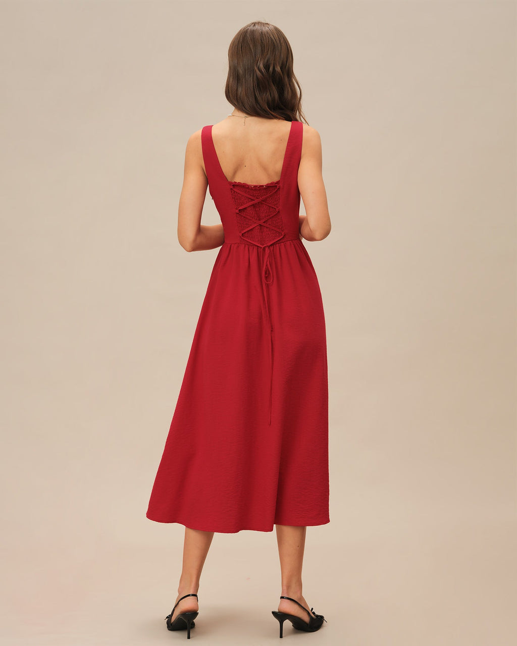 Crimson Square Neck Midi Dress