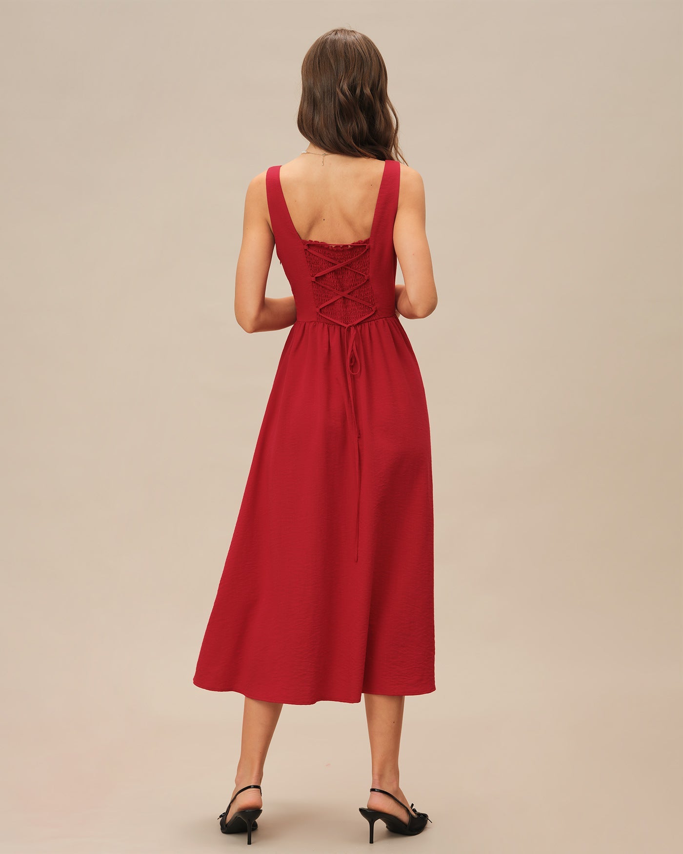 Crimson Square Neck Midi Dress