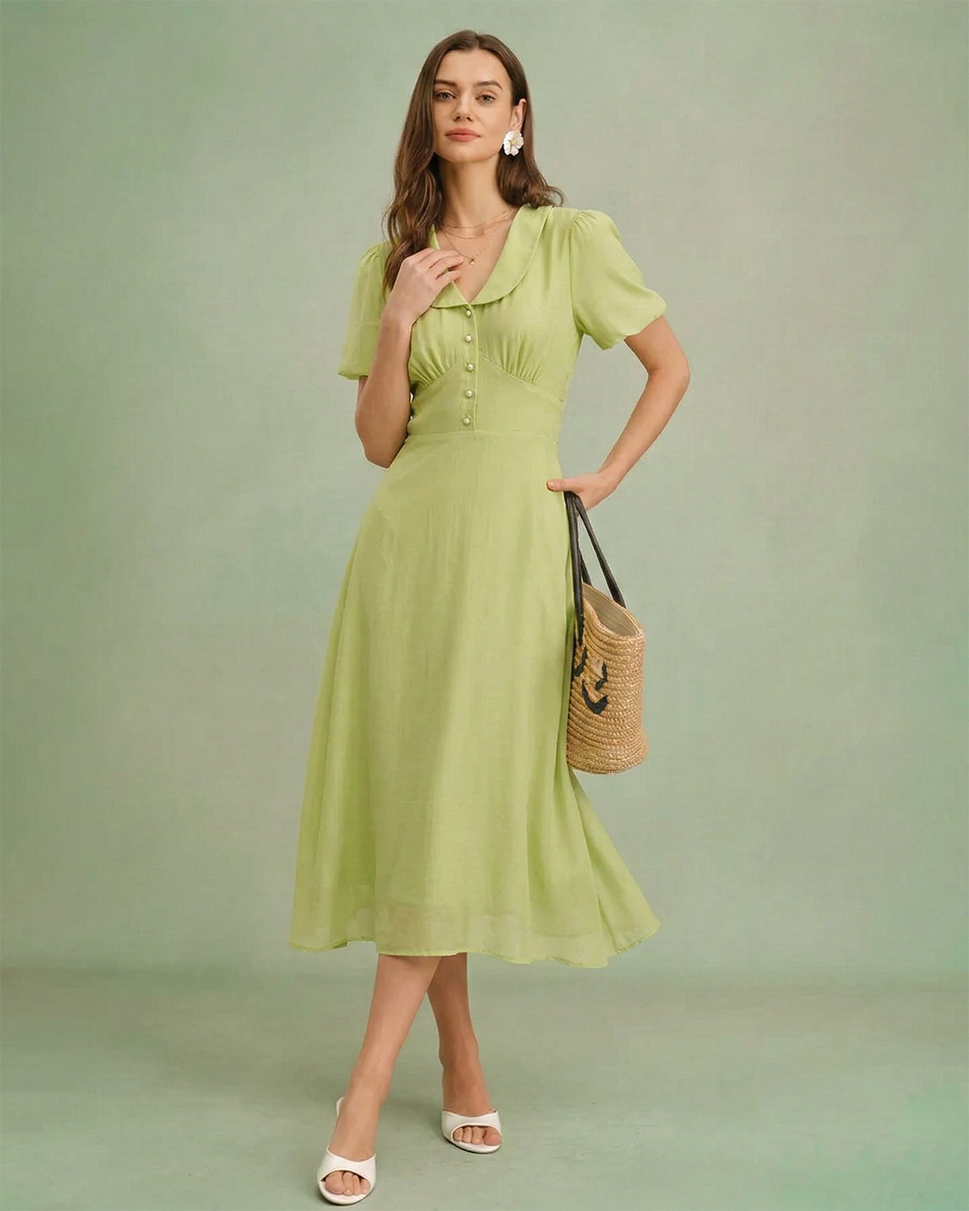 Emerald Green Button-Up Midi Dress