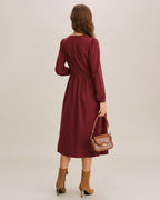 Crimson A-Line Midi Dress with French Sleeves
