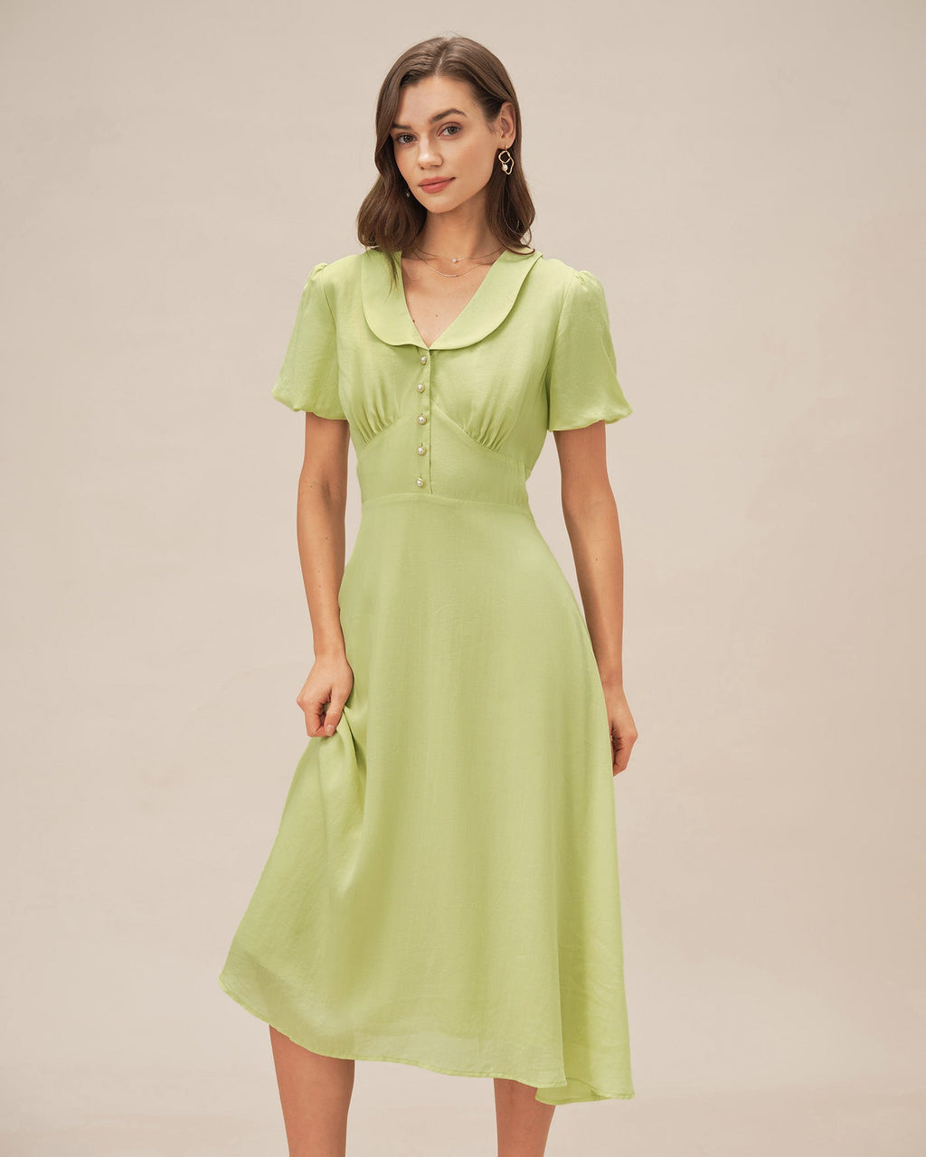 Emerald Green Button-Up Midi Dress