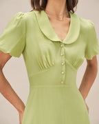 Emerald Green Button-Up Midi Dress