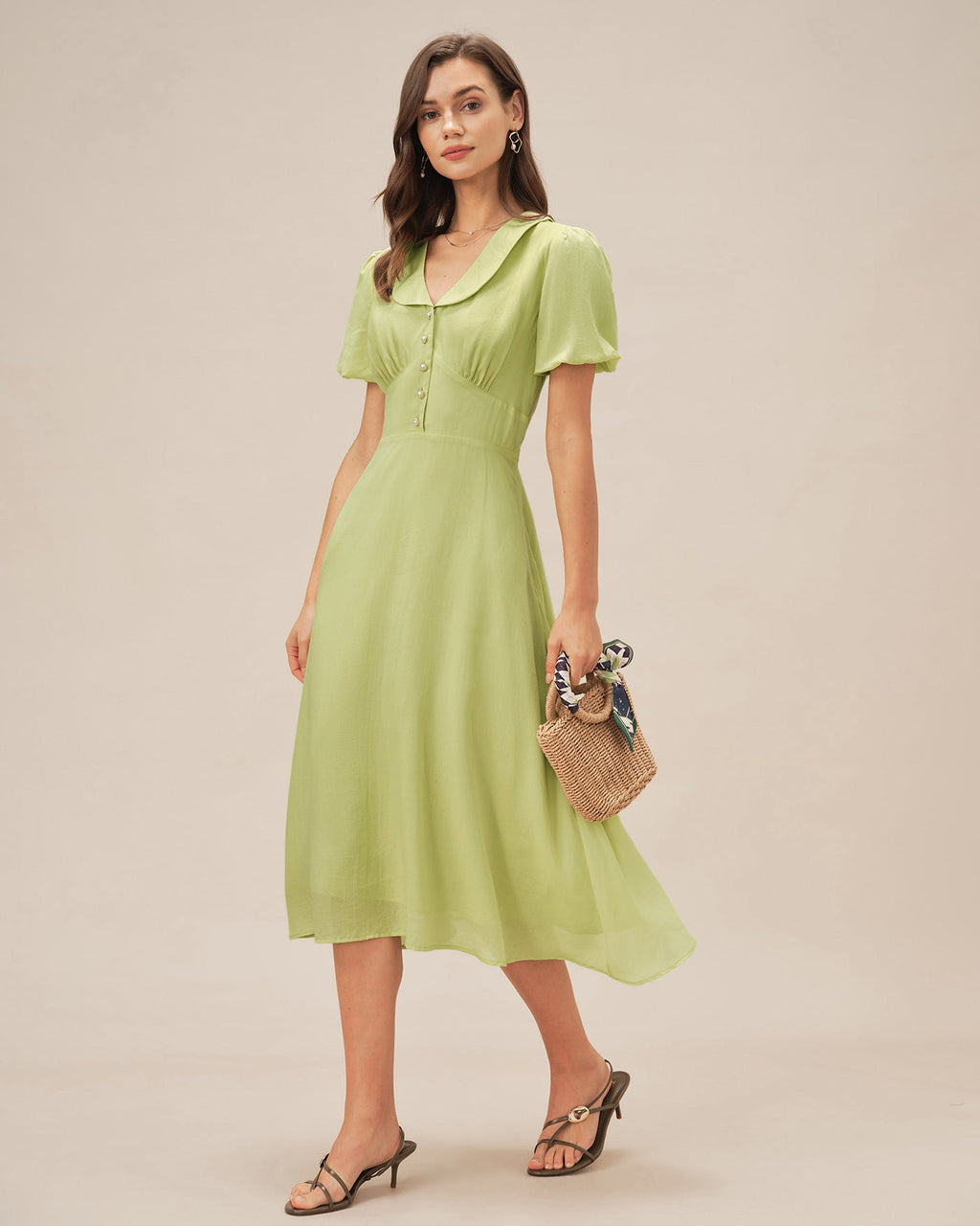 Emerald Green Button-Up Midi Dress
