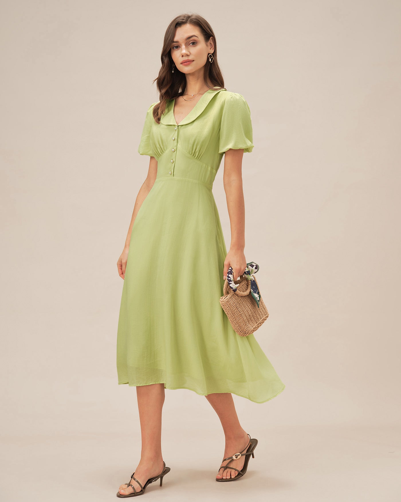 Emerald Green Button-Up Midi Dress
