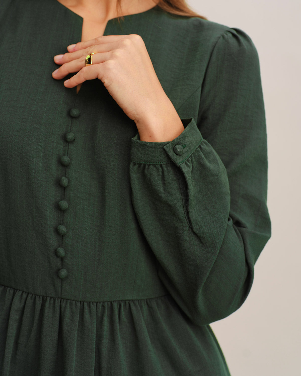 Pleated Midi Dress in Green A-Line Style