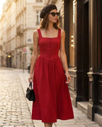 Crimson Square Neck Midi Dress