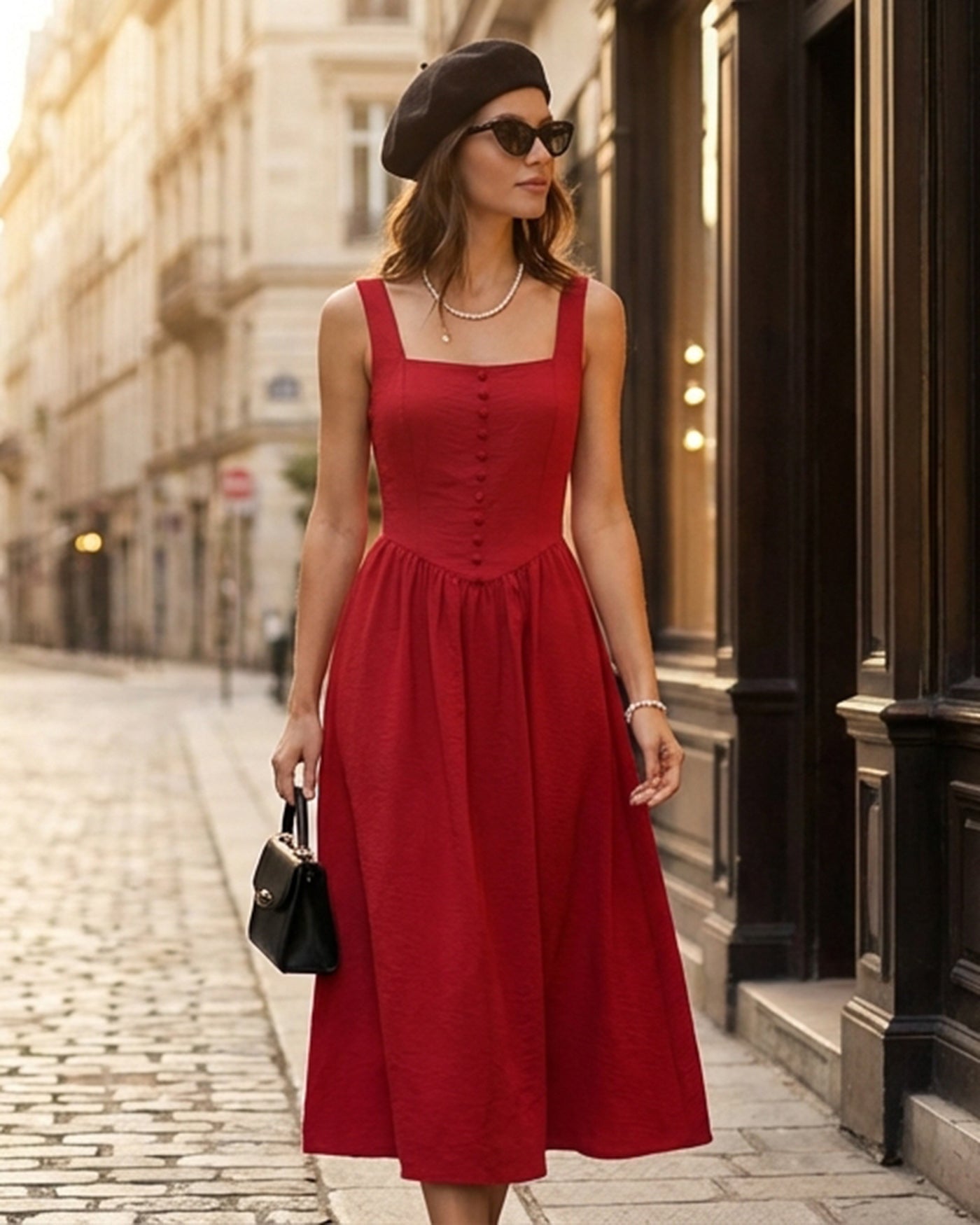 Crimson Square Neck Midi Dress