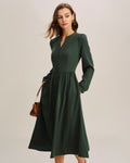 Pleated Midi Dress in Green A-Line Style