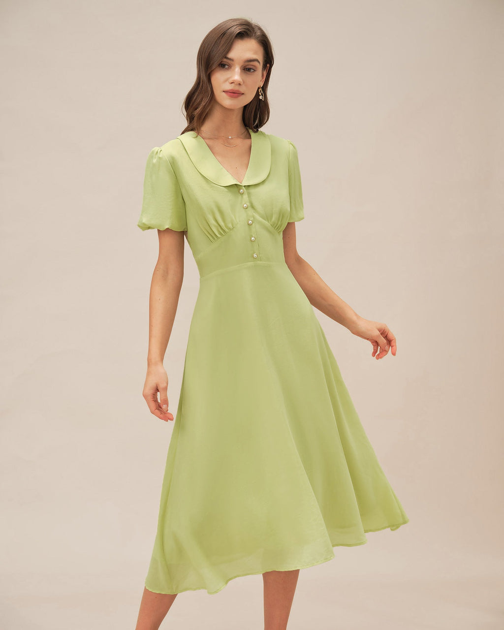 Emerald Green Button-Up Midi Dress
