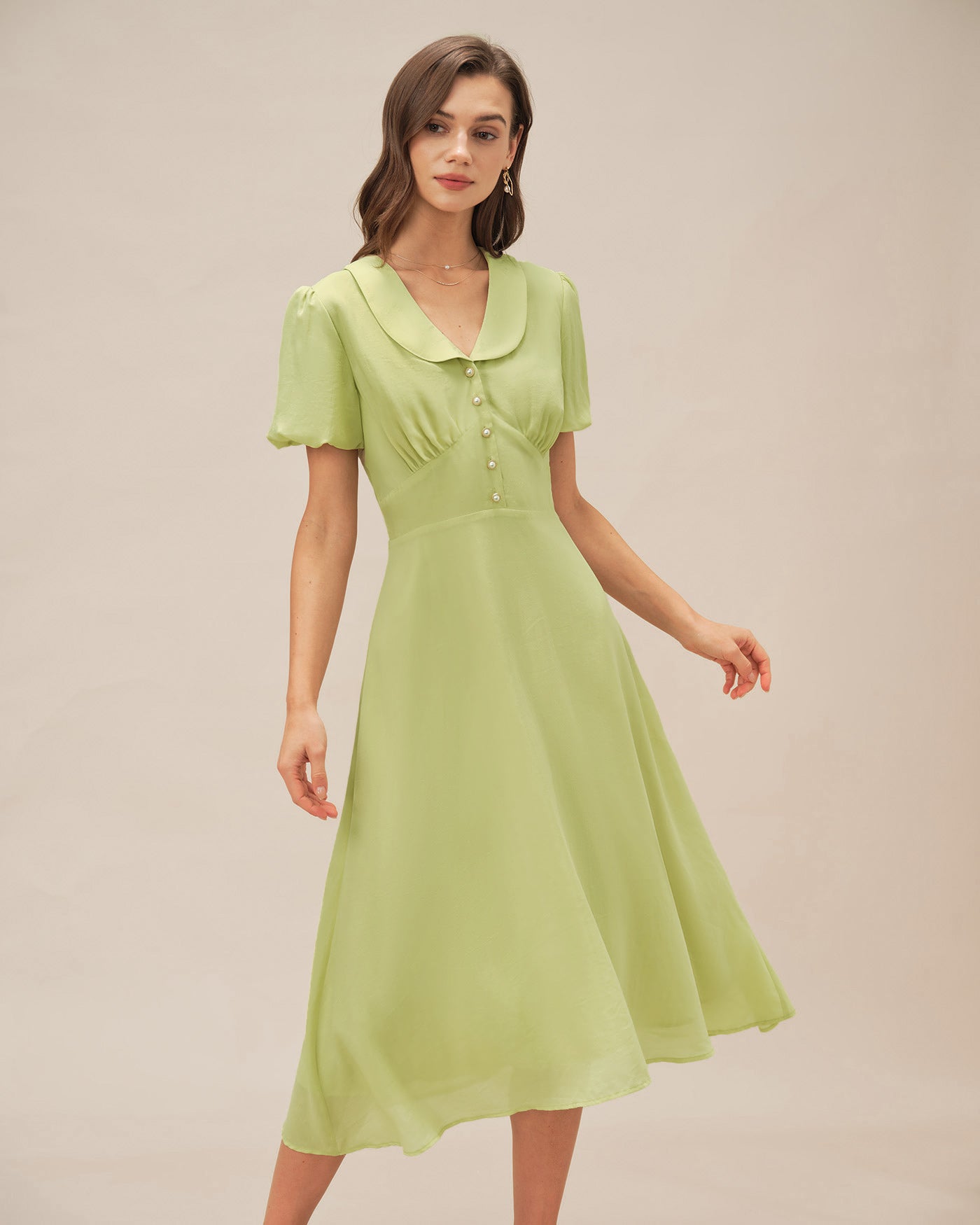 Emerald Green Button-Up Midi Dress