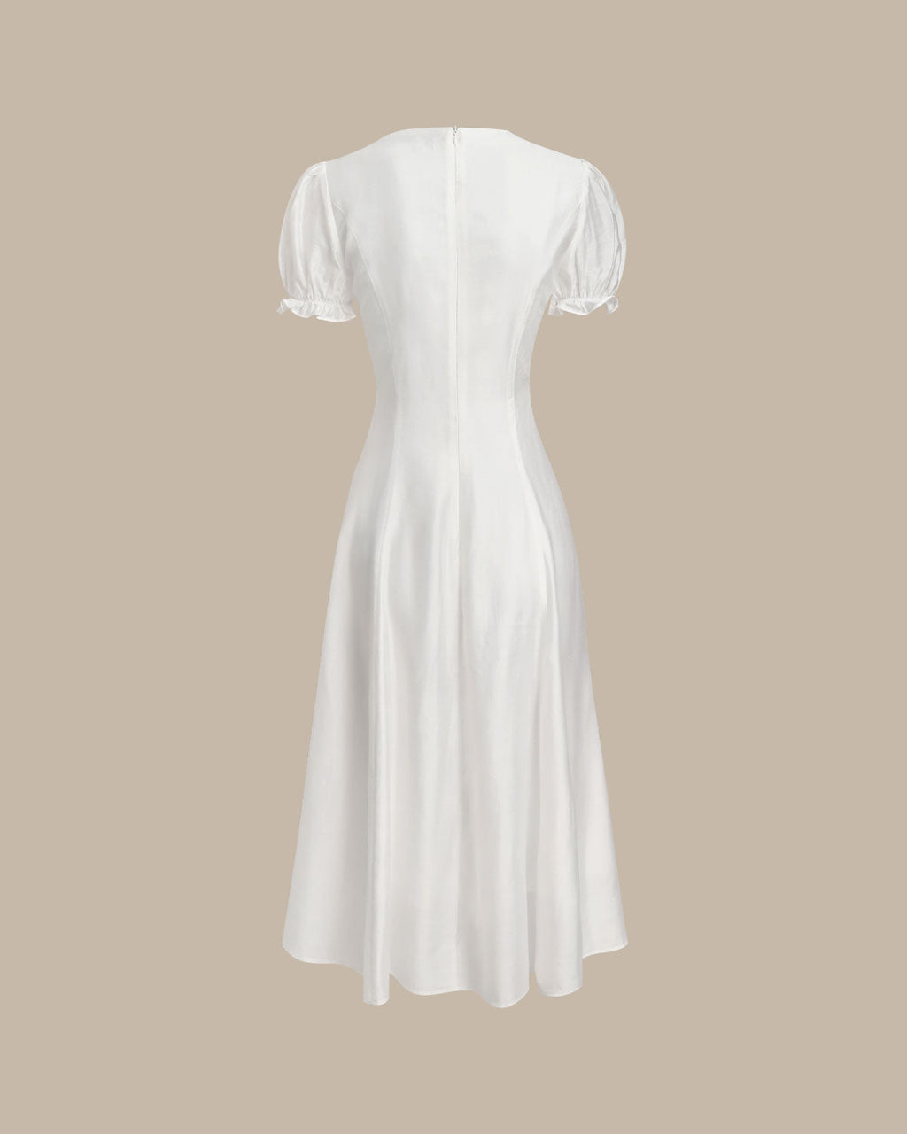 V-Neck Midi Dress with White Puffed Sleeves