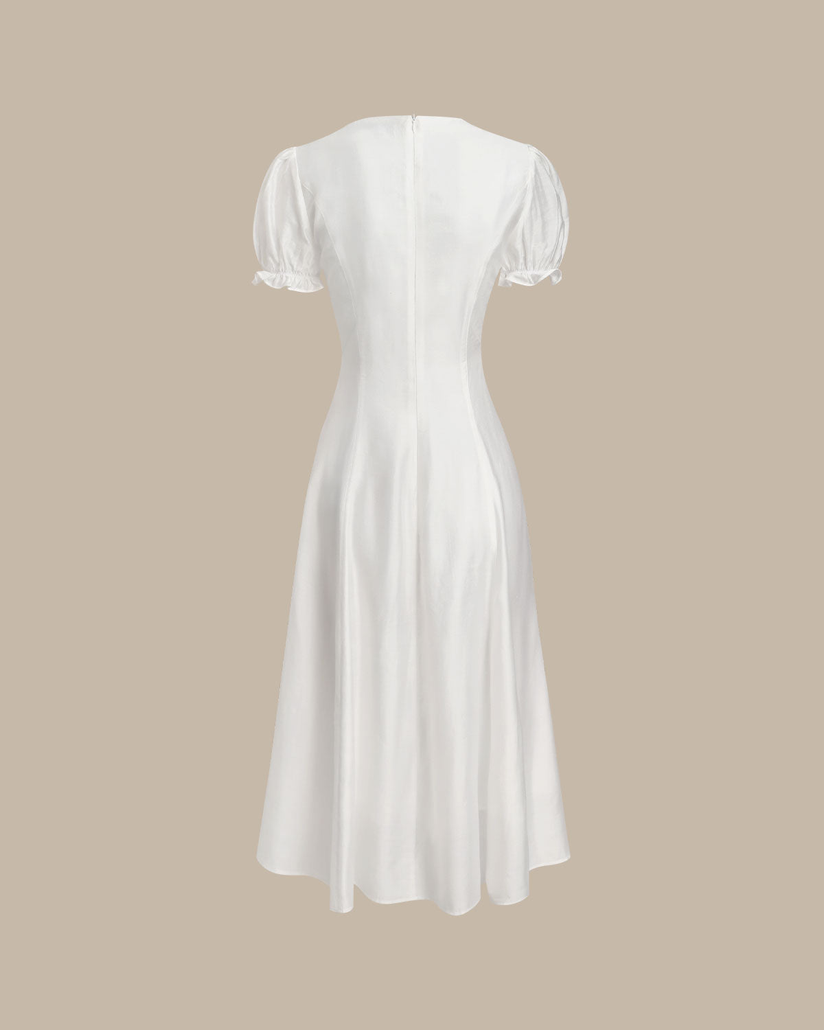 V-Neck Midi Dress with White Puffed Sleeves