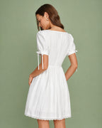 White Lace Mini Dress with Square Neckline
