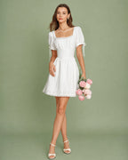 White Lace Mini Dress with Square Neckline