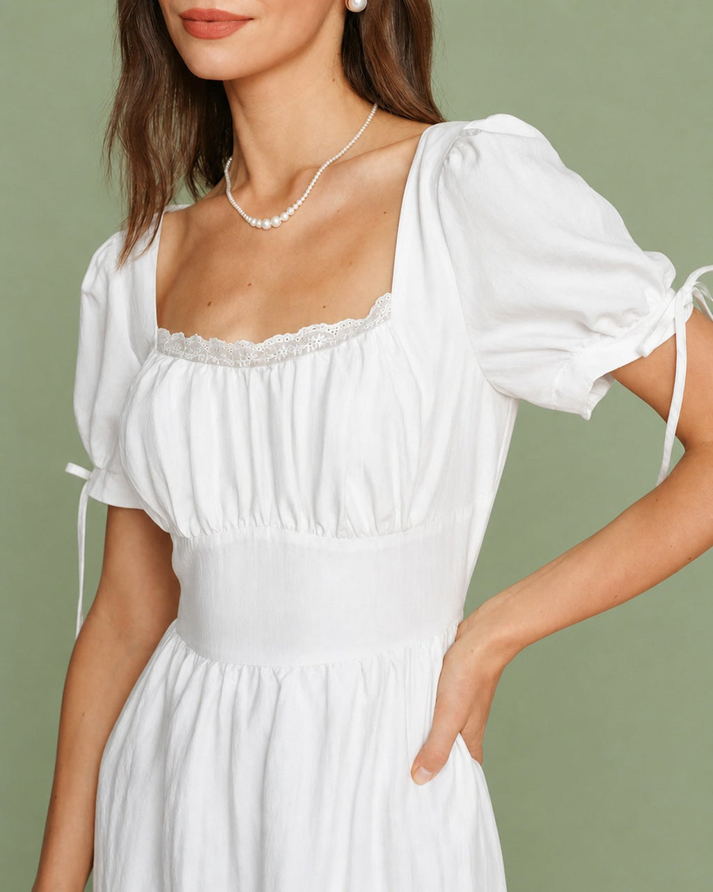 White Lace Mini Dress with Square Neckline