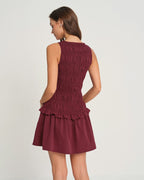 Wine Red Sleeveless Mini Dress with Shirred Details