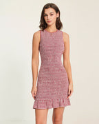 Red Plaid Mini Dress with Ruffle Details