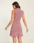 Red Plaid Mini Dress with Ruffle Details