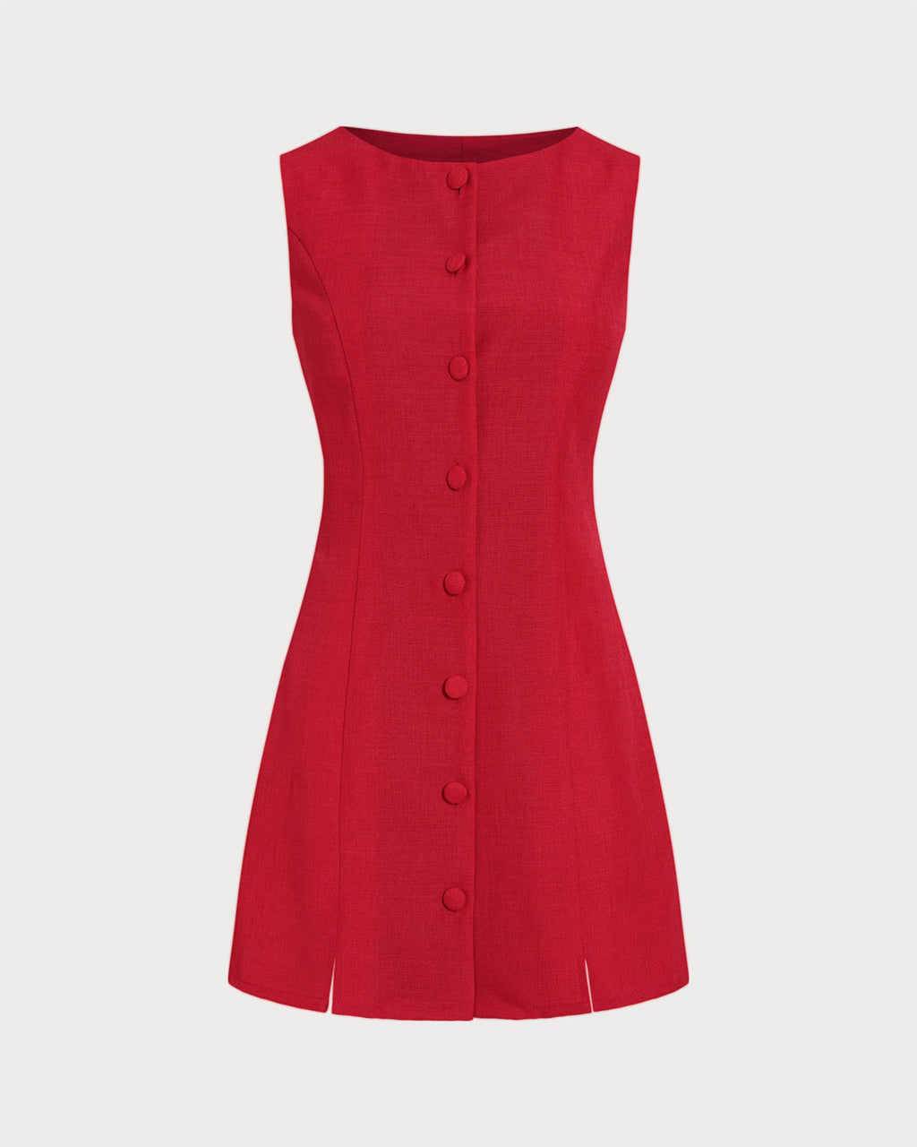Crimson Boat Neck Button-Up Mini Dress