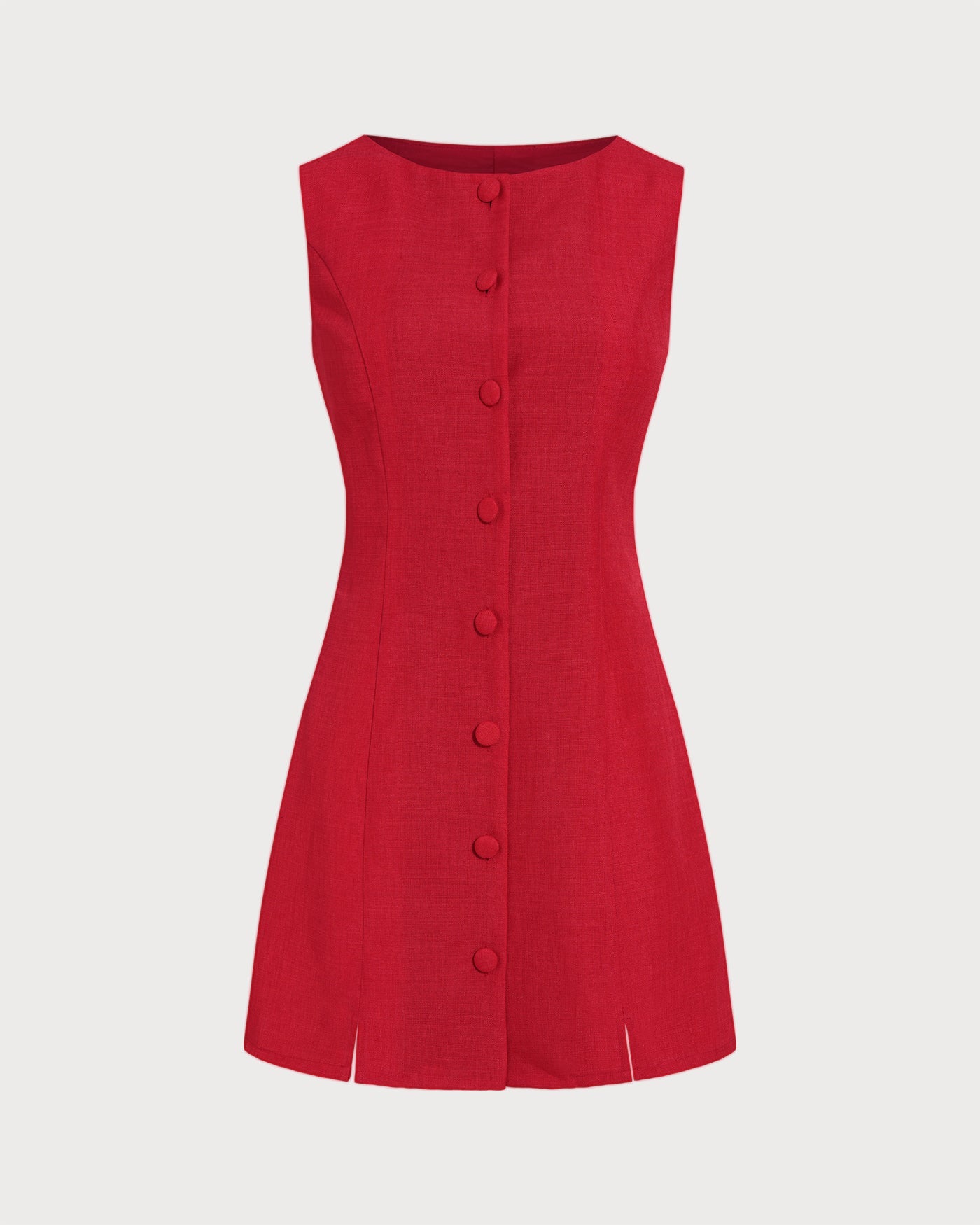 Crimson Boat Neck Button-Up Mini Dress