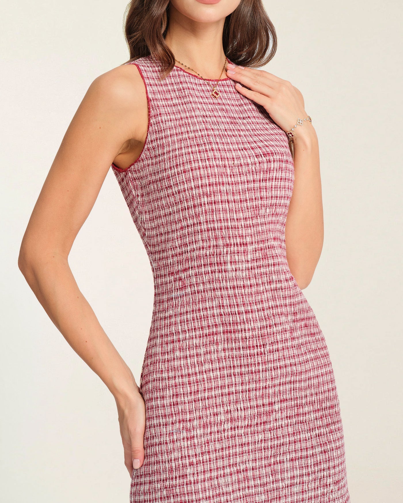 Red Plaid Mini Dress with Ruffle Details