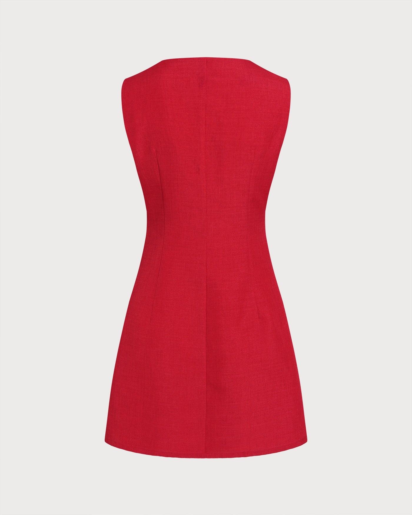 Crimson Boat Neck Button-Up Mini Dress