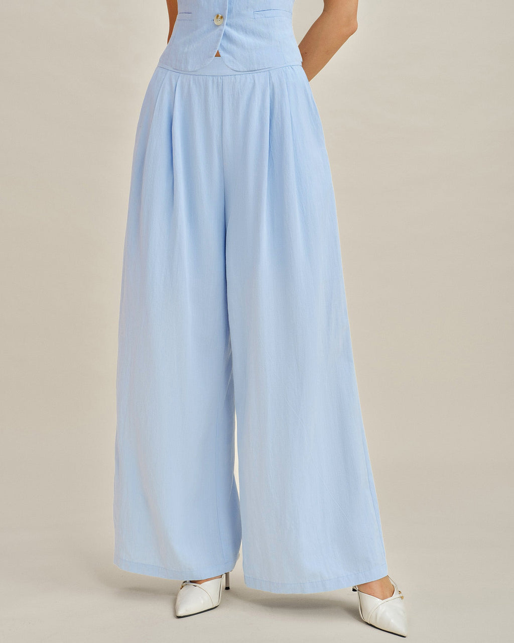 Solid Blue Straight-Leg Pants with Pockets