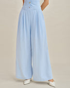 Solid Blue Straight-Leg Pants with Pockets