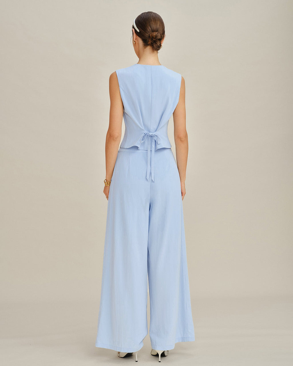 Solid Blue Straight-Leg Pants with Pockets