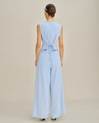 Solid Blue Straight-Leg Pants with Pockets