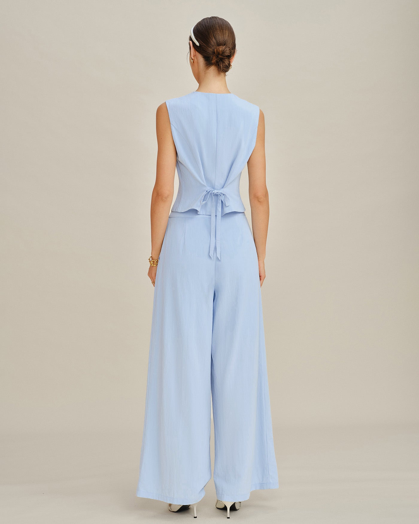 Solid Blue Straight-Leg Pants with Pockets