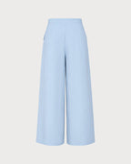 Solid Blue Straight-Leg Pants with Pockets
