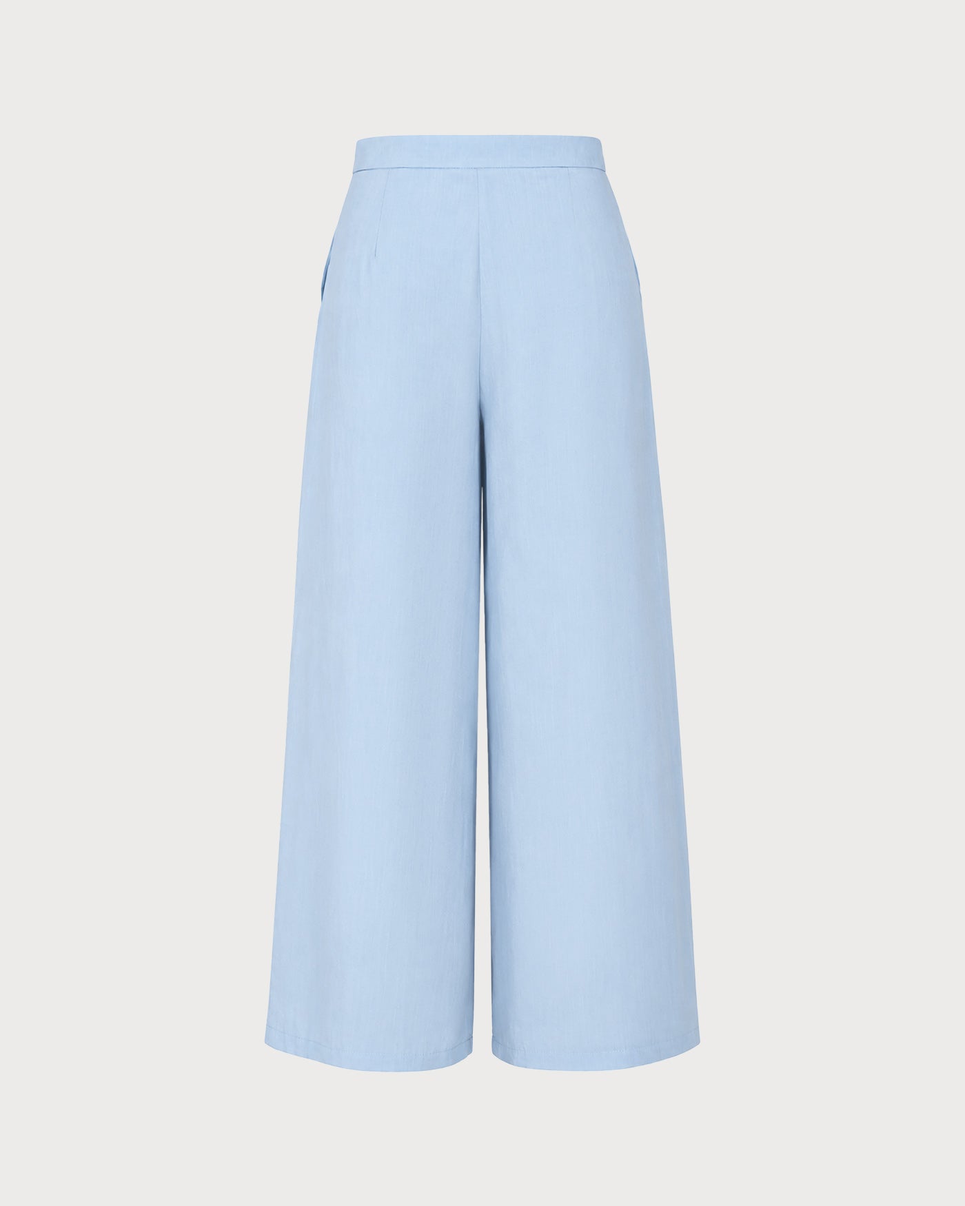 Solid Blue Straight-Leg Pants with Pockets