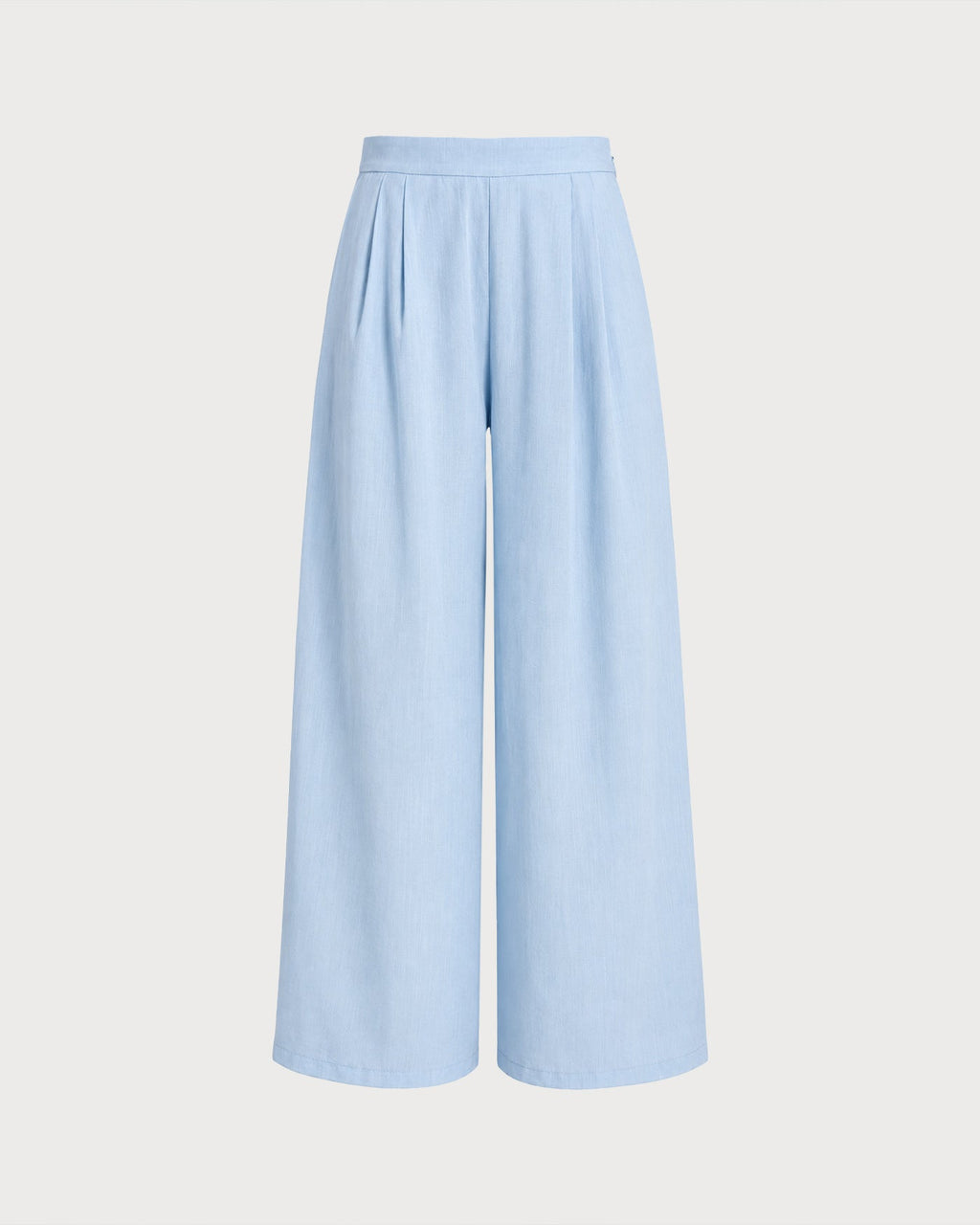 Solid Blue Straight-Leg Pants with Pockets