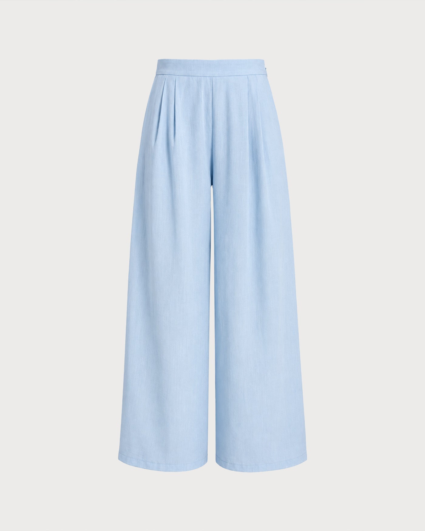 Solid Blue Straight-Leg Pants with Pockets
