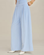 Solid Blue Straight-Leg Pants with Pockets