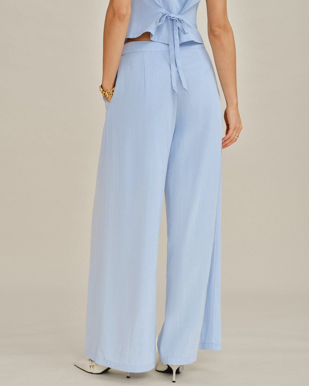 Solid Blue Straight-Leg Pants with Pockets