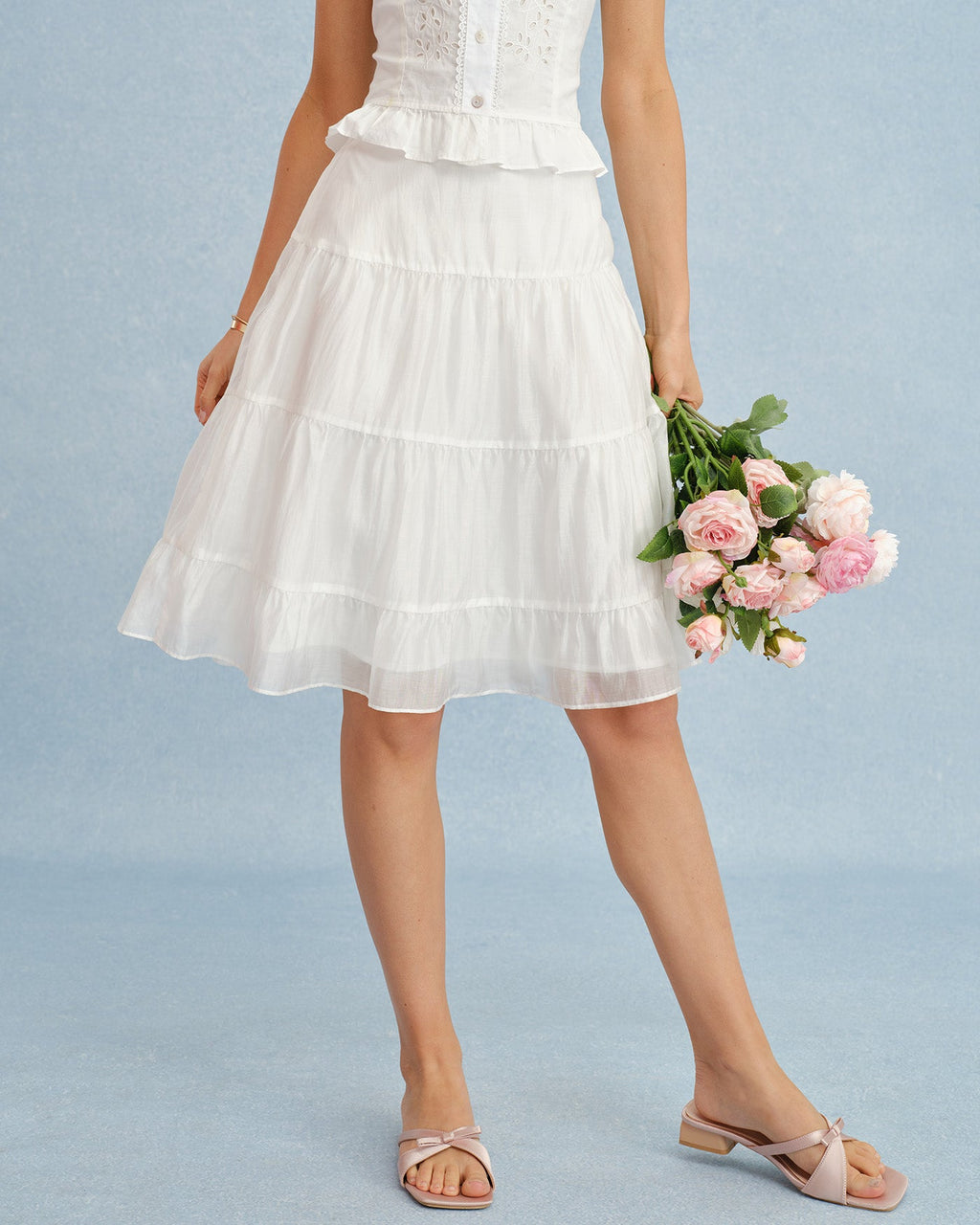 Chiffon A-Line Skirt with White Lace Accents