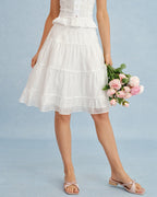 Chiffon A-Line Skirt with White Lace Accents