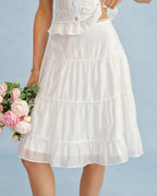 Chiffon A-Line Skirt with White Lace Accents