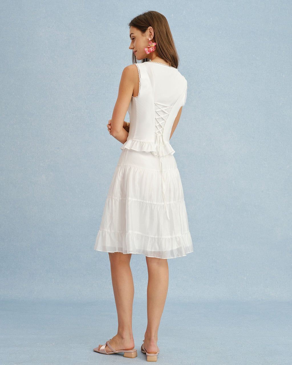 Chiffon A-Line Skirt with White Lace Accents