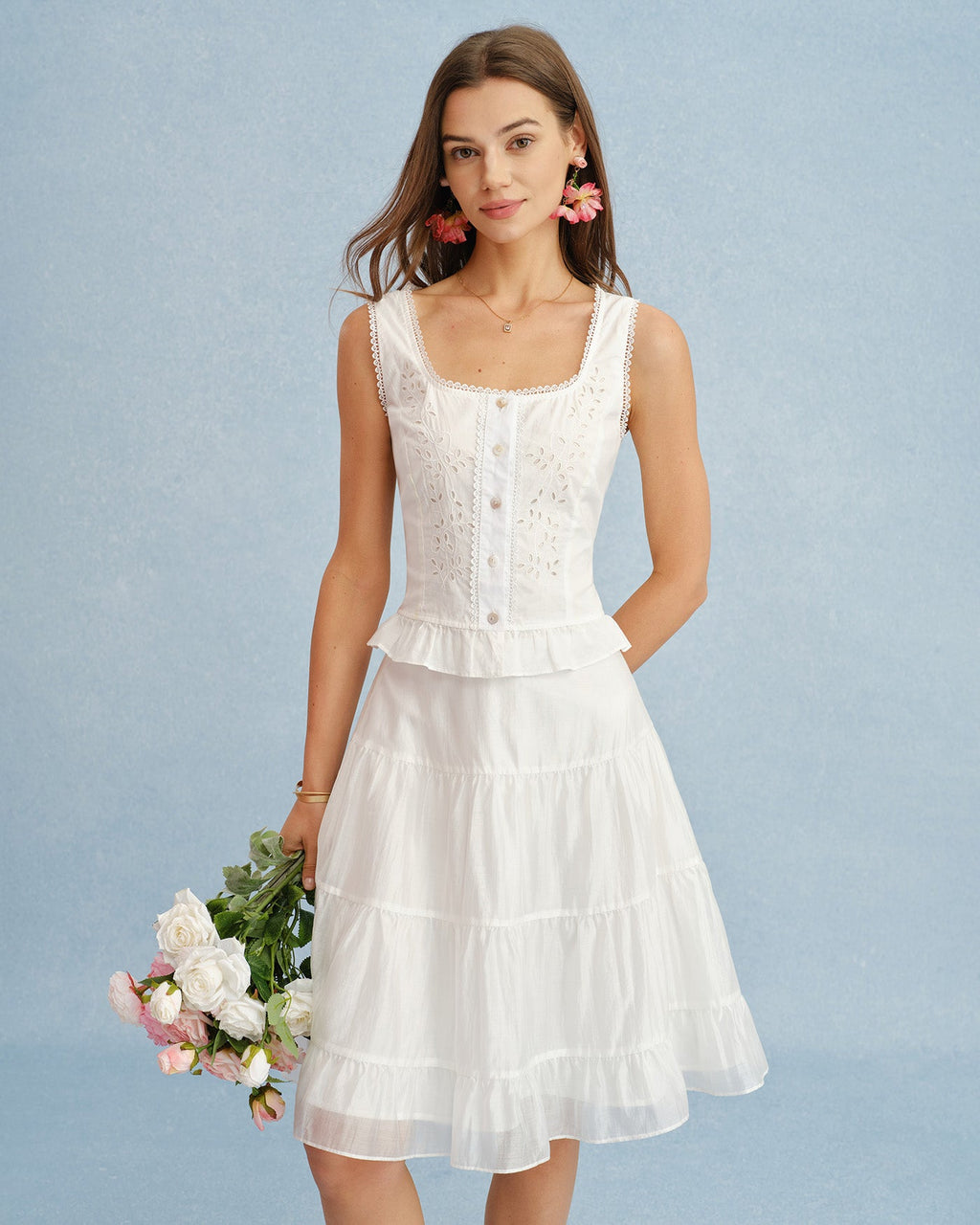 Chiffon A-Line Skirt with White Lace Accents