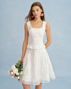 Chiffon A-Line Skirt with White Lace Accents