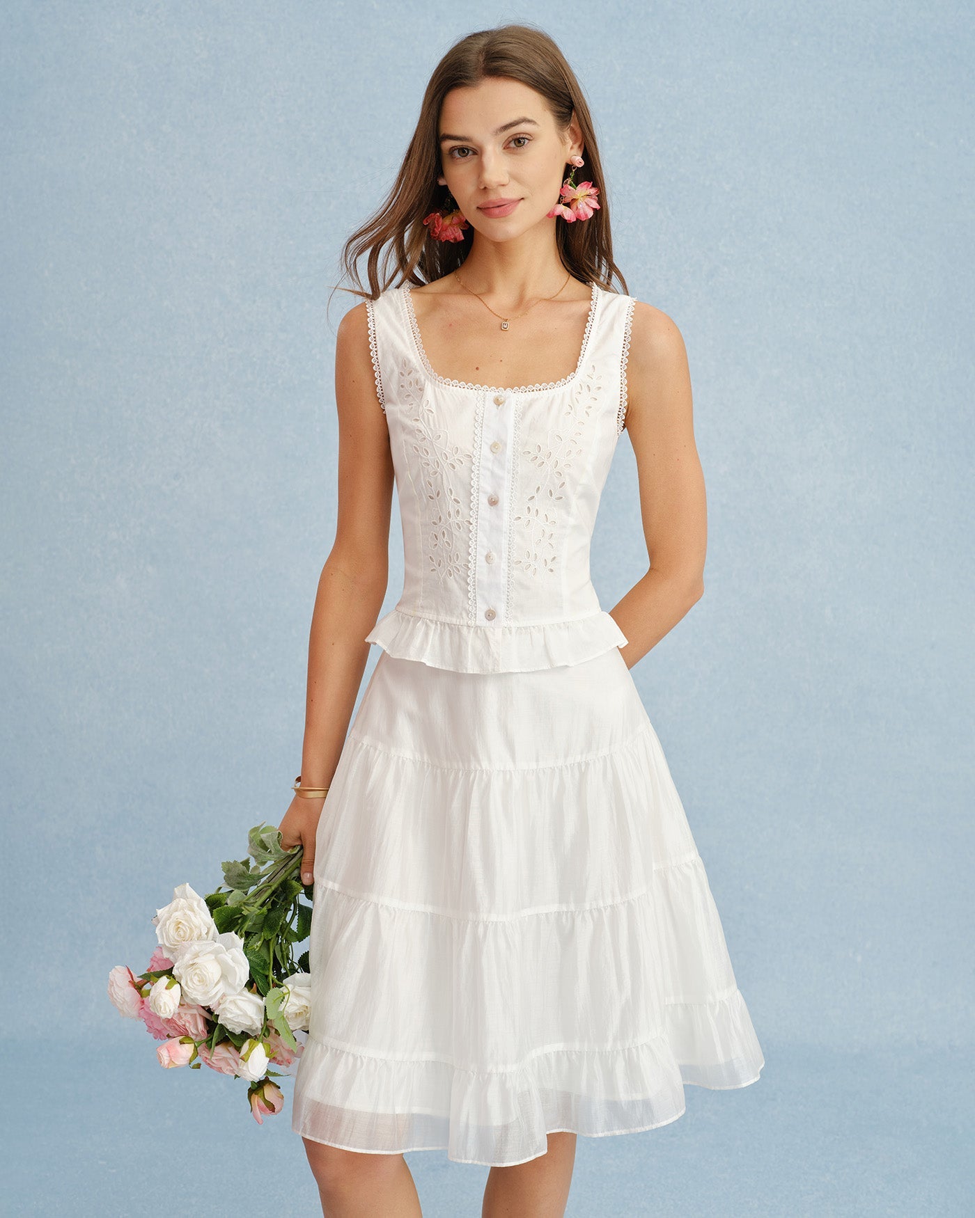 Chiffon A-Line Skirt with White Lace Accents