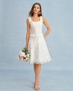 Chiffon A-Line Skirt with White Lace Accents