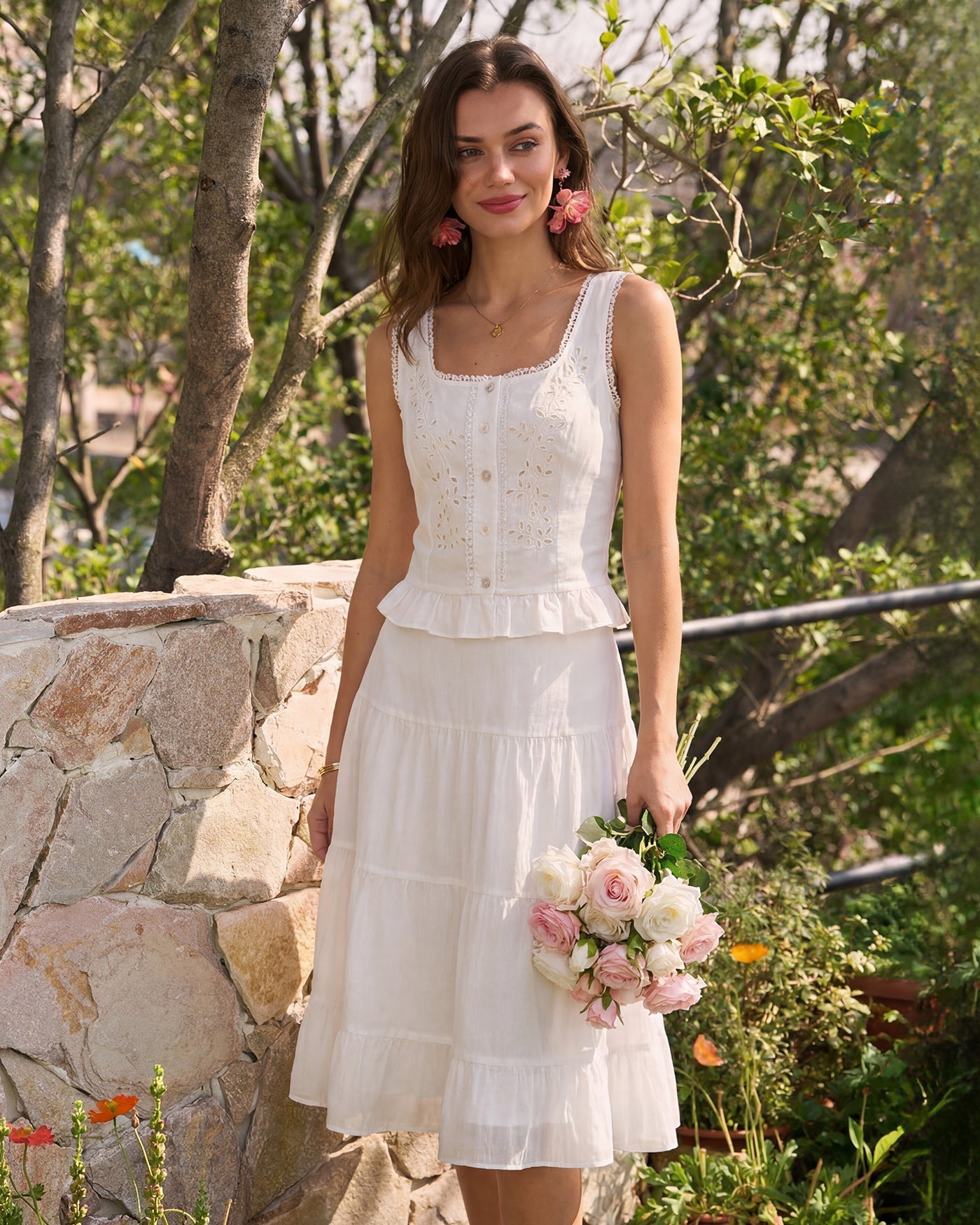 Chiffon A-Line Skirt with White Lace Accents