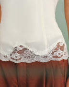 Apricot Lace-Trimmed Tie Tank
