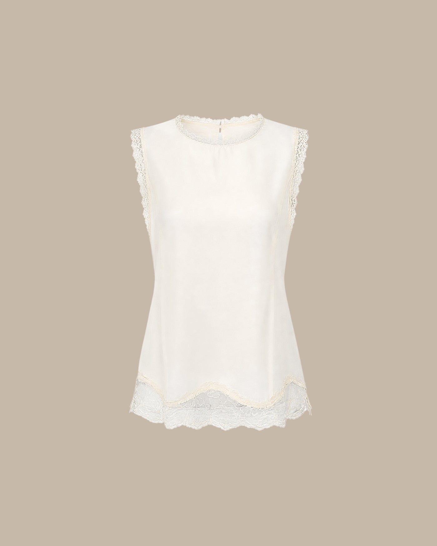 Apricot Lace-Trimmed Tie Tank